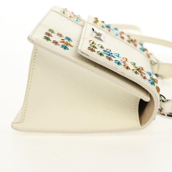Jimmy Choo Studs Hand Bag Leather 2way White Silver Auth 149491M