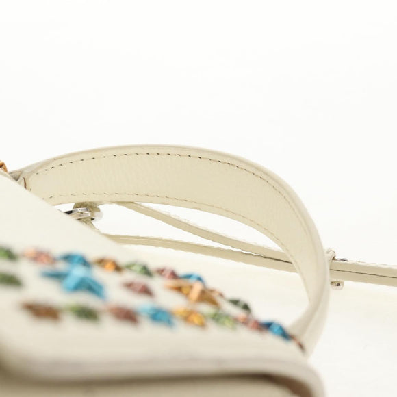 Jimmy Choo Studs Hand Bag Leather 2way White Silver Auth 149491M