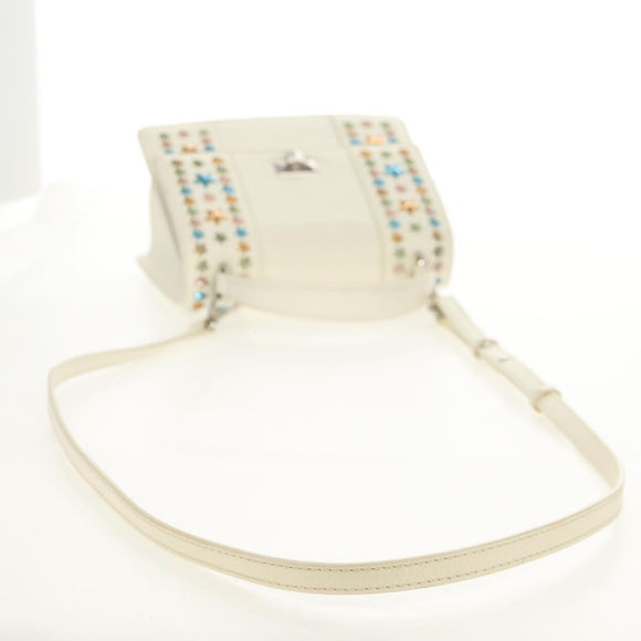 Jimmy Choo Studs Hand Bag Leather 2way White Silver Auth 149491M