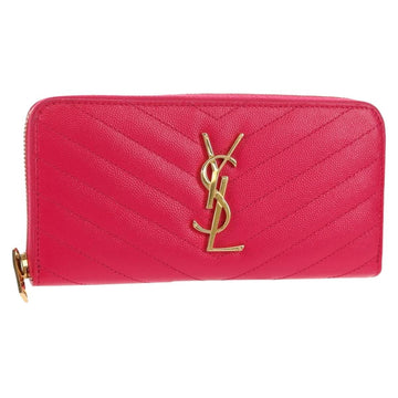 SAINT LAURENT V Stitch Long Wallet Leather Pink CC Auth 149493M