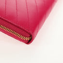 SAINT LAURENT V Stitch Long Wallet Leather Pink CC Auth 149493M-15