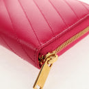 SAINT LAURENT V Stitch Long Wallet Leather Pink CC Auth 149493M-16