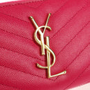 SAINT LAURENT V Stitch Long Wallet Leather Pink CC Auth 149493M-17