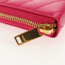 SAINT LAURENT V Stitch Long Wallet Leather Pink CC Auth 149493M-8