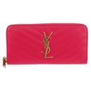 SAINT LAURENT V Stitch Long Wallet Leather Pink CC Auth 149493M-13