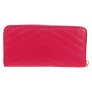 SAINT LAURENT V Stitch Long Wallet Leather Pink CC Auth 149493M-2