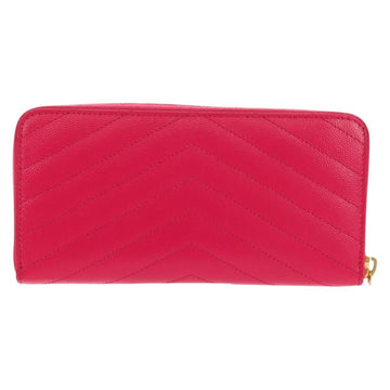 SAINT LAURENT V Stitch Long Wallet Leather Pink CC Auth 149493M - 0