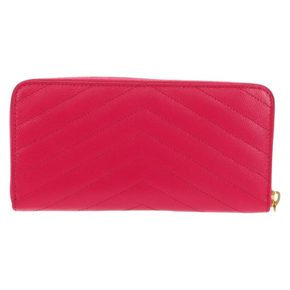 SAINT LAURENT V Stitch Long Wallet Leather Pink CC Auth 149493M