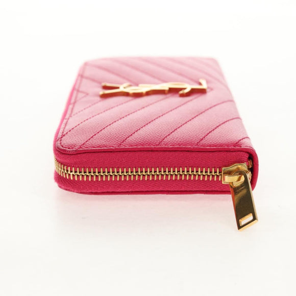 SAINT LAURENT V Stitch Long Wallet Leather Pink CC Auth 149493M