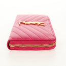 SAINT LAURENT V Stitch Long Wallet Leather Pink CC Auth 149493M-4
