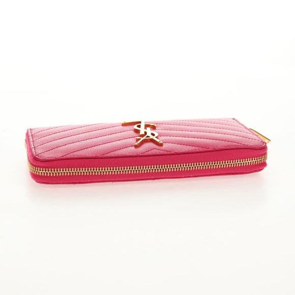 SAINT LAURENT V Stitch Long Wallet Leather Pink CC Auth 149493M