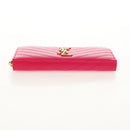SAINT LAURENT V Stitch Long Wallet Leather Pink CC Auth 149493M-6