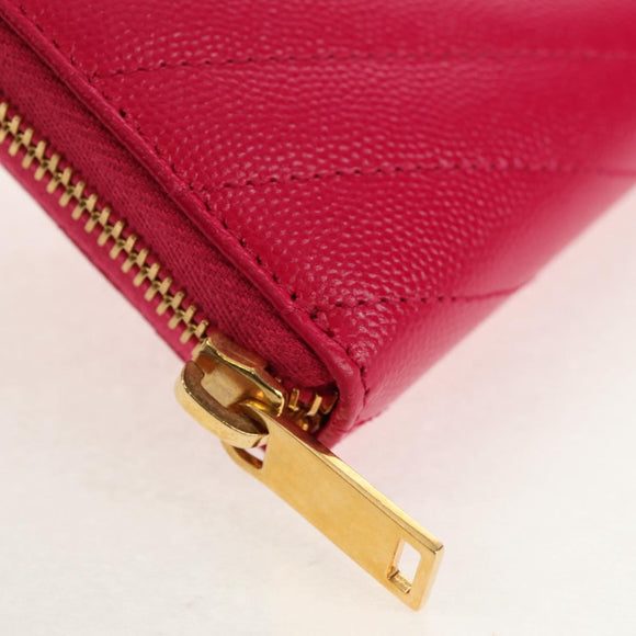 SAINT LAURENT V Stitch Long Wallet Leather Pink CC Auth 149493M