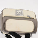 CHANEL Sports Line COCO Mark Backpack Nylon Leather White Silver CC Auth 149508-6