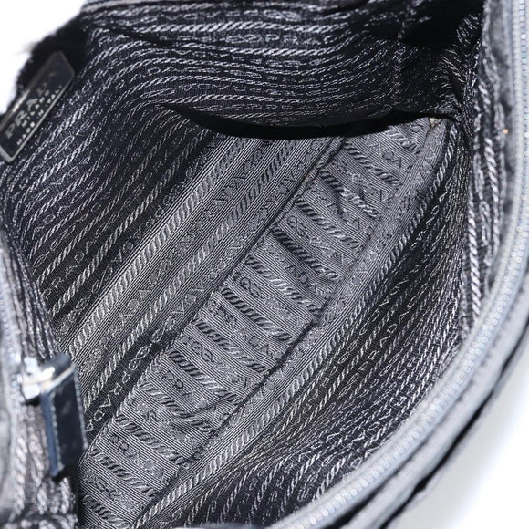 PRADA Tote Bag Nylon Black Silver Auth 149512