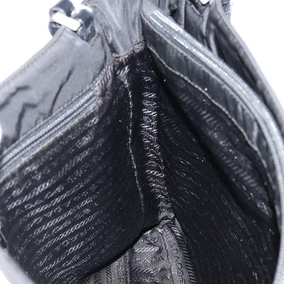 PRADA Tote Bag Nylon Black Silver Auth 149512