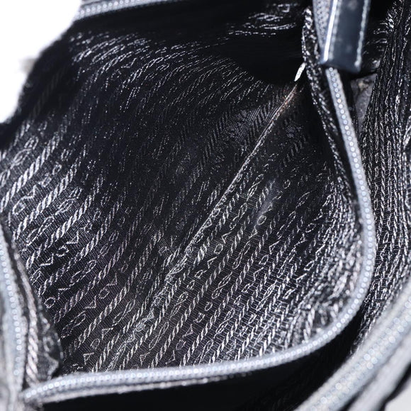 PRADA Tote Bag Nylon Black Silver Auth 149512