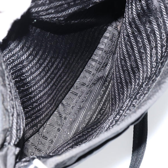 PRADA Tote Bag Nylon Black Silver Auth 149512