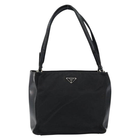 PRADA Tote Bag Nylon Black Silver Auth 149512