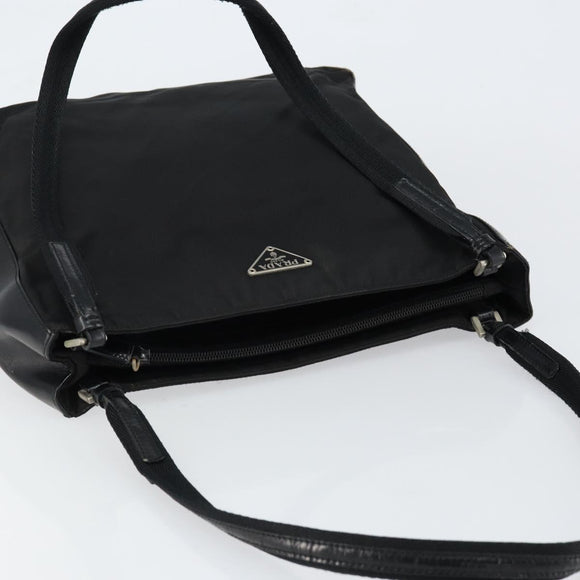 PRADA Tote Bag Nylon Black Silver Auth 149512