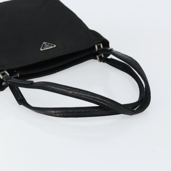 PRADA Tote Bag Nylon Black Silver Auth 149512