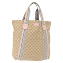 GUCCI GG Canvas Sherry Line Tote Bag Beige Pink Light blue 189669 Auth 149516-1