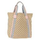 GUCCI GG Canvas Sherry Line Tote Bag Beige Pink Light blue 189669 Auth 149516-2
