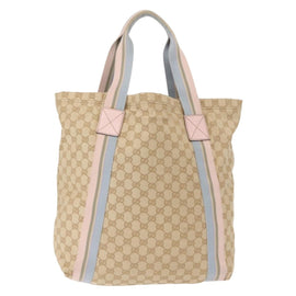 GUCCI GG Canvas Sherry Line Tote Bag Beige Pink Light blue 189669 Auth 149516 - 0