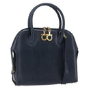 Salvatore Ferragamo Gancini Hand Bag Leather 2way Navy Gold Auth 149521-1