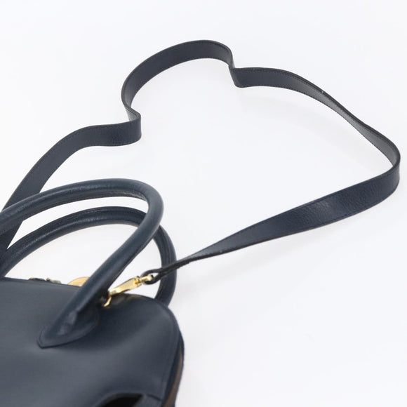 Salvatore Ferragamo Gancini Hand Bag Leather 2way Navy Gold Auth 149521