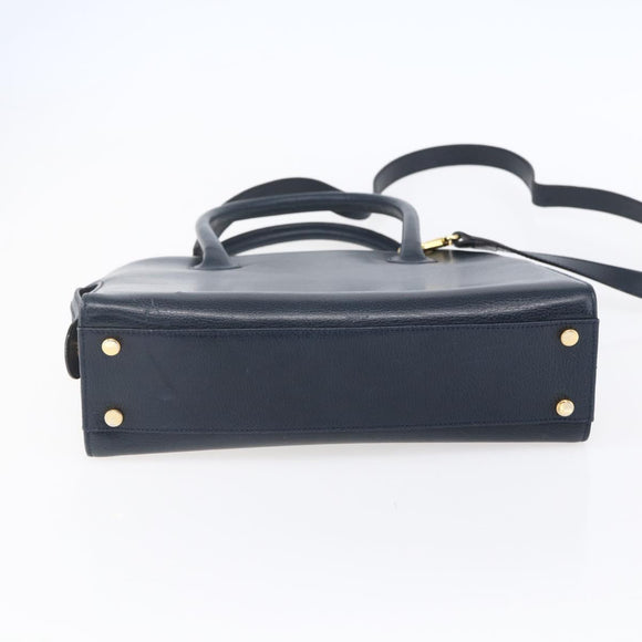 Salvatore Ferragamo Gancini Hand Bag Leather 2way Navy Gold Auth 149521