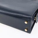 Salvatore Ferragamo Gancini Hand Bag Leather 2way Navy Gold Auth 149521-12