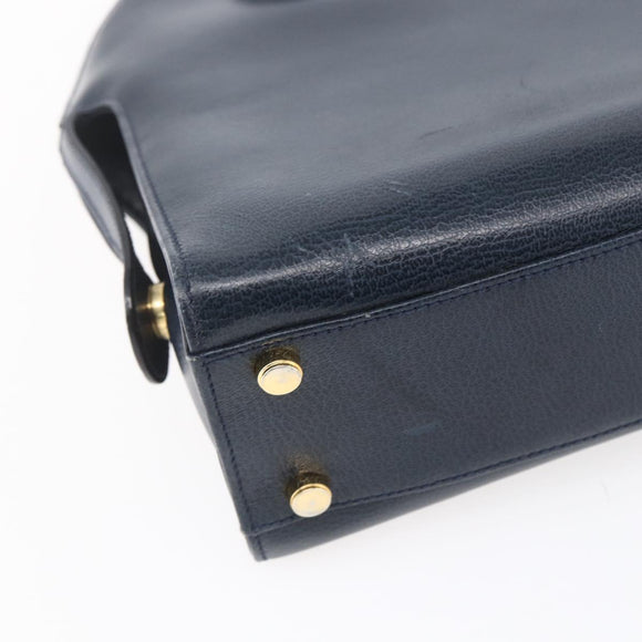 Salvatore Ferragamo Gancini Hand Bag Leather 2way Navy Gold Auth 149521