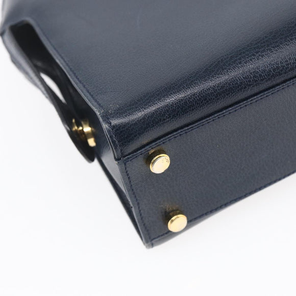 Salvatore Ferragamo Gancini Hand Bag Leather 2way Navy Gold Auth 149521