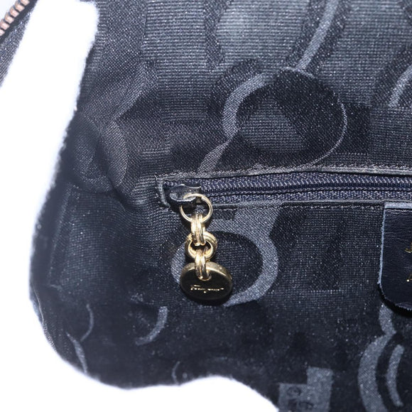 Salvatore Ferragamo Gancini Hand Bag Leather 2way Navy Gold Auth 149521