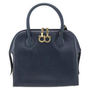 Salvatore Ferragamo Gancini Hand Bag Leather 2way Navy Gold Auth 149521-2