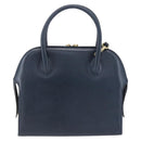 Salvatore Ferragamo Gancini Hand Bag Leather 2way Navy Gold Auth 149521-3