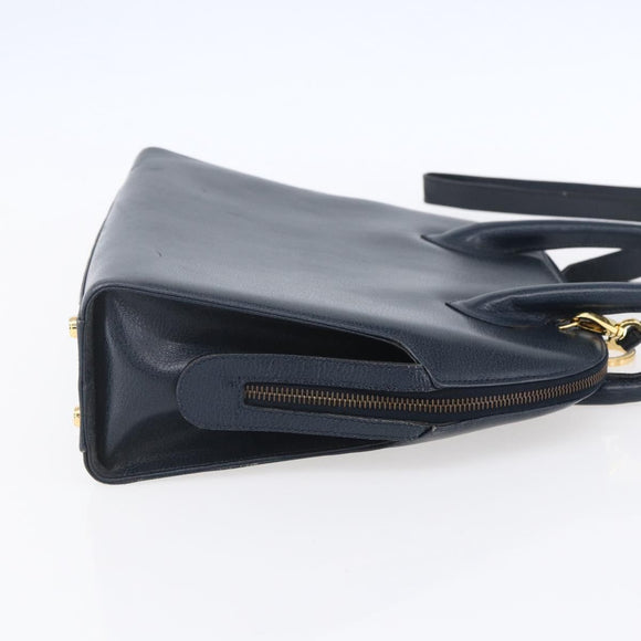 Salvatore Ferragamo Gancini Hand Bag Leather 2way Navy Gold Auth 149521