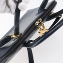 Salvatore Ferragamo Gancini Hand Bag Leather 2way Navy Gold Auth 149521-6