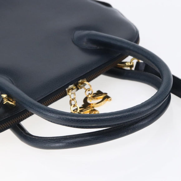 Salvatore Ferragamo Gancini Hand Bag Leather 2way Navy Gold Auth 149521