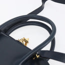 Salvatore Ferragamo Gancini Hand Bag Leather 2way Navy Gold Auth 149521-8