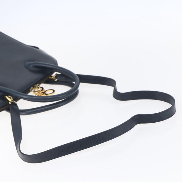 Salvatore Ferragamo Gancini Hand Bag Leather 2way Navy Gold Auth 149521