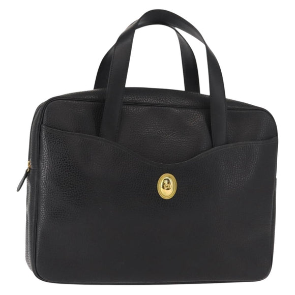 Christian Dior Hand Bag Leather Black Gold Auth 149531