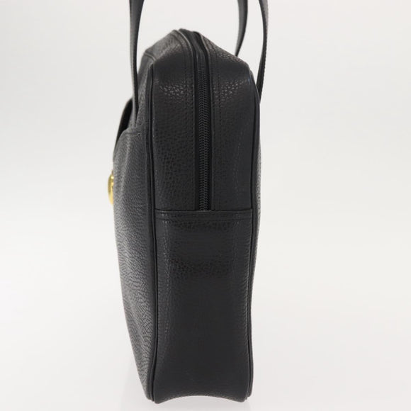 Christian Dior Hand Bag Leather Black Gold Auth 149531