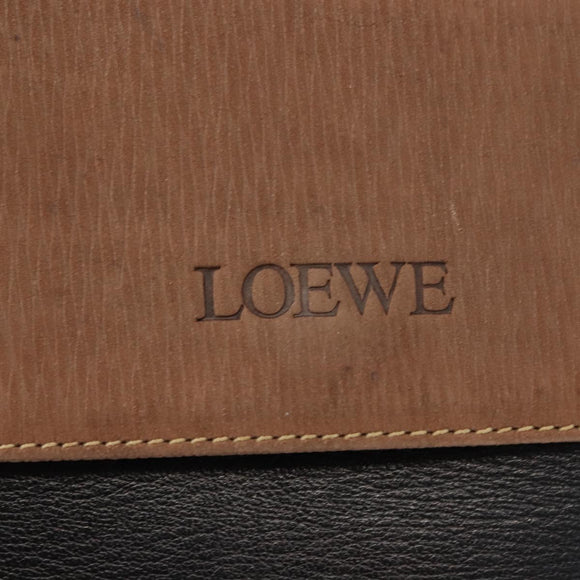 LOEWE Velazquez Hand Bag Leather Suede Brown Black gold Auth 149533