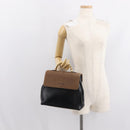 LOEWE Velazquez Hand Bag Leather Suede Brown Black gold Auth 149533-22