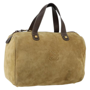 LOEWE Anagram Hand Bag Suede Leather Beige Gold Auth 149542