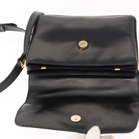 CELINE Shoulder Bag Leather Black Gold Auth 149543
