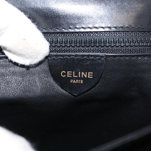 CELINE Shoulder Bag Leather Black Gold Auth 149543