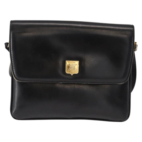 CELINE Shoulder Bag Leather Black Gold Auth 149543